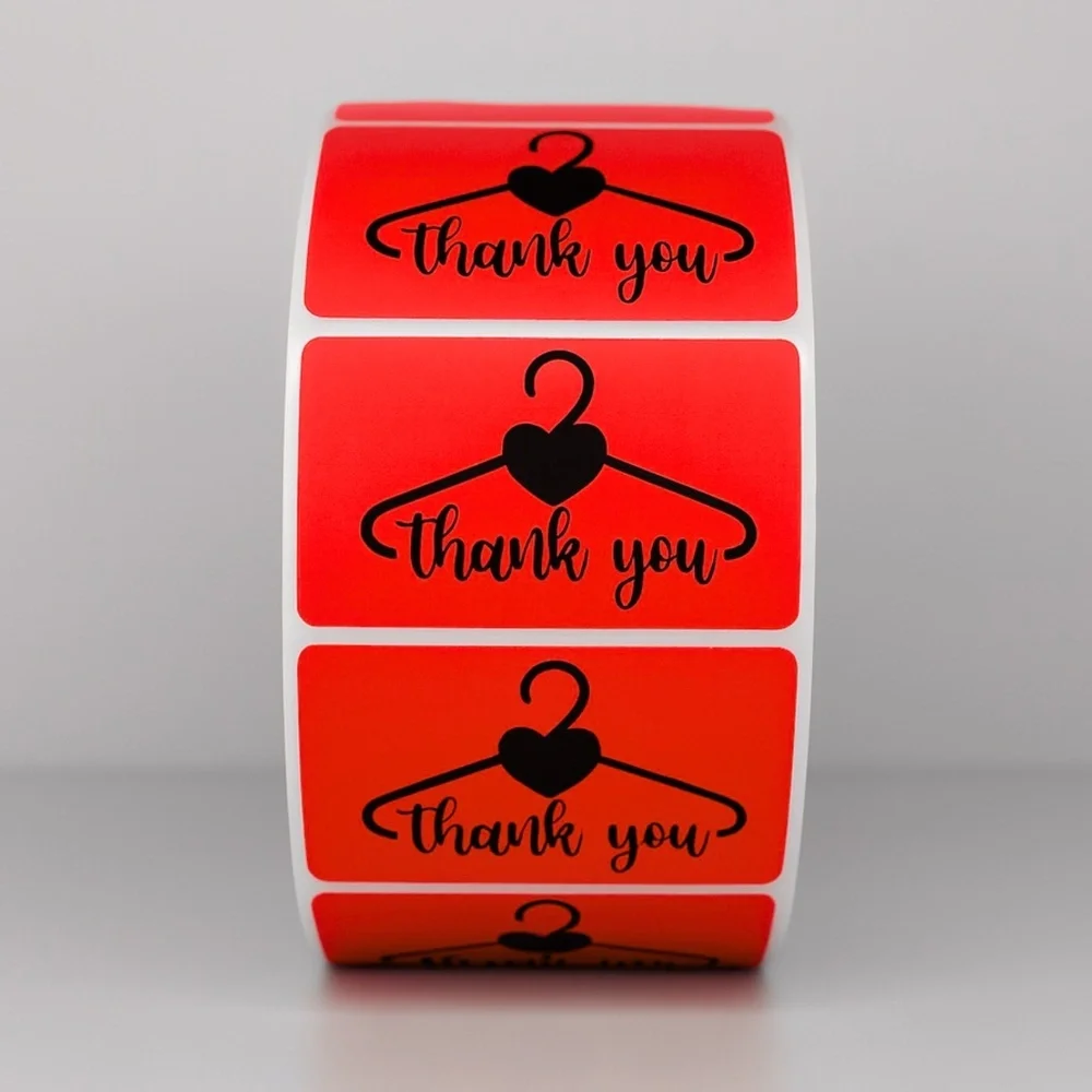 Thank You Stickers Hanger Heart | Red Labels for Small Business Packaging